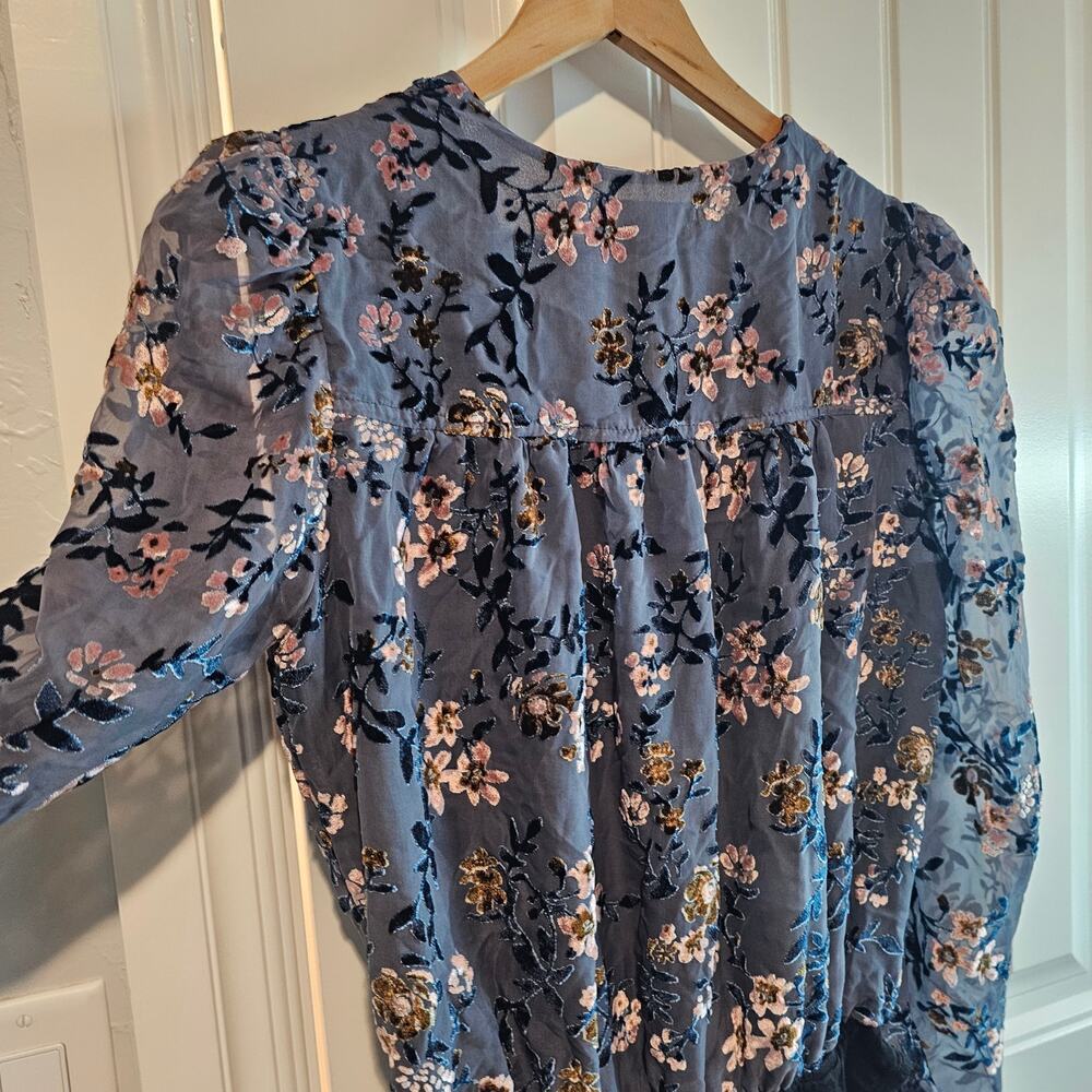 Apricot Lane Crushed Velvet Bodysuit Womens XL Blue Floral Glam Whimsygoth Fairy - Picture 10 of 13